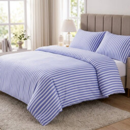 Blue Stripe Duvet Cover Set Soft Microfibre Bedding With Matching Pillowcase(S), Breathable Easy Care Hotel Style Bed Linen - thumbnail 5