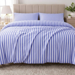 Blue Stripe Duvet Cover Set Soft Microfibre Bedding With Matching Pillowcase(S), Breathable Easy Care Hotel Style Bed Linen - thumbnail 2
