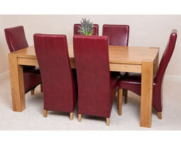 That's Furniture Kuba 180 X 90 Cm Chunky Oak Dining Table And 6 Chairs Dining Set With Lola Burgundy Leather Chairs - thumbnail 3