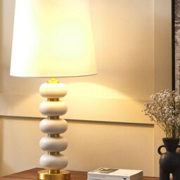 Wyld and Coco Luminalux Table Lamp - Matt Gold Oval Metal Base With White Fabric Shade - 80Cm. - thumbnail 2