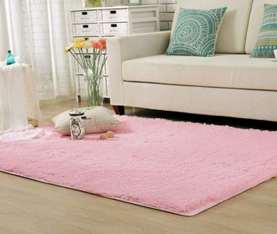 Luxury Fluffy Soft Shaggy Rug - Large Pink 120X160Cm, Anti-Slip & Washable For Bedroom, Living Room & Nursery - image 1
