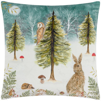 Evans Lichfield Christmas Owl Velvet Feather Rich Cushion - image 1
