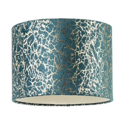 Happy Homewares Emerald Green Teal Blend Velvet Fabric Lamp Shade With Shiny Gold Foil - image 1