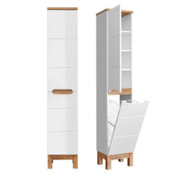 Impact Furniture Bathroom Furniture Set Freestanding Cabinets Storage 600mm Vanity Sink Basin Laundry Slim Tall Unit White Gloss Oak Bali - thumbnail 4