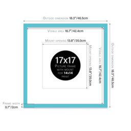 "17X17"" Turquoise Picture Frame - 17X17"" Square Frame With 14X14"" Mount For 17X17""/14X14"" Pictures Moderrn Style Thin Edge, 1 Pack" - thumbnail 2