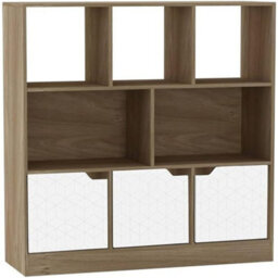 Urbn-Living Urbnliving Asymmetrical 8 Cube Oak Bookcase Freestanding Storage Unit With 3 Geo Design Doors - White