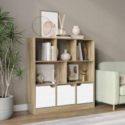 Urbn-Living Urbnliving Asymmetrical 8 Cube Oak Bookcase Freestanding Storage Unit With 3 Geo Design Doors - White - thumbnail 2