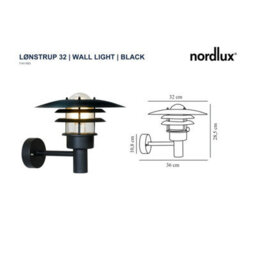 Nordlux Lonstrup 32 Outdoor Patio Terrace Garden Wall Light In Black (Height) 28.5Cm - thumbnail 4