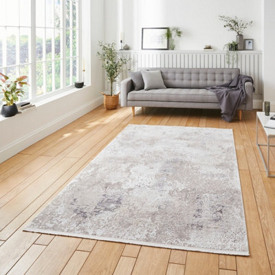 Abstract Beige Modern Easy To Clean Dining Room Bedroom And Living Room Rug -200Cm X 290Cm