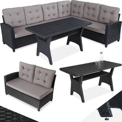 Tectake Garden Furniture Set Catania - For 6 People, Weather-Resistant, Thick Cushions  - Black - image 1