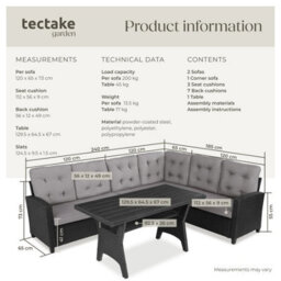 Tectake Garden Furniture Set Catania - For 6 People, Weather-Resistant, Thick Cushions  - Black - thumbnail 6