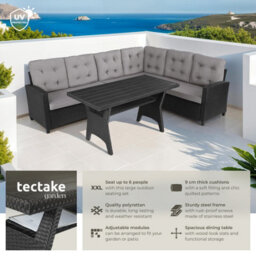 Tectake Garden Furniture Set Catania - For 6 People, Weather-Resistant, Thick Cushions  - Black - thumbnail 2
