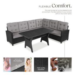 Tectake Garden Furniture Set Catania - For 6 People, Weather-Resistant, Thick Cushions  - Black - thumbnail 3