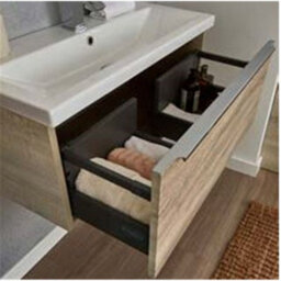 Clifton 1200mm Bathroom Wall Mounted Drawer Unit And Twin Ceramic Basin Sonoma Oak (Central) - Brassware Not Included - thumbnail 3