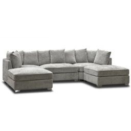 U Shape Corner Chenille Fabric Large Sofa - Truffle - Grey - Foam Seats - Pocket Spring Seats - thumbnail 1