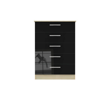 Trent 5 Drawer Chest Of Drawers In Black & Black Matt (Ready Assembled) - image 1