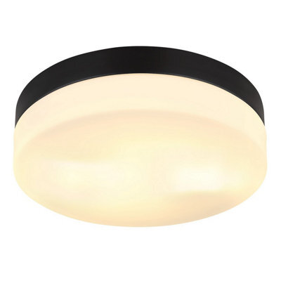 Luminosa Lighting Luminosa Vranos Outdoor Flush Matt Black Ip44 Opal Glass Shade 2X E27 - image 1