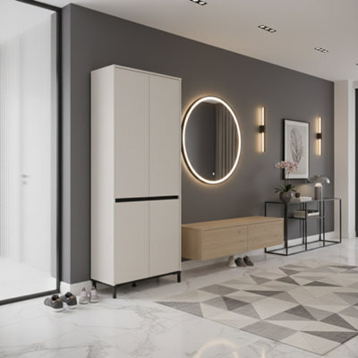 Amos Mann Furniture Flannan Cashmere Taupe 4 Door Tall Large 80Cm Wide Shoe Cabinet Cupboard - image 1
