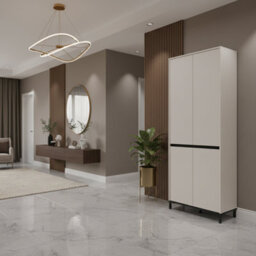 Amos Mann Furniture Flannan Cashmere Taupe 4 Door Tall Large 80Cm Wide Shoe Cabinet Cupboard - thumbnail 2