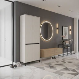Amos Mann Furniture Flannan Cashmere Taupe 4 Door Tall Large 80Cm Wide Shoe Cabinet Cupboard