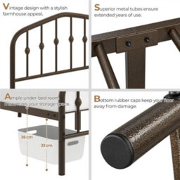 Yaheetech 3Ft Single Bed Frame Slatted Metal Bed With Crown-Inspired Design Headboard Bronze - thumbnail 5