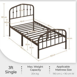 Yaheetech 3Ft Single Bed Frame Slatted Metal Bed With Crown-Inspired Design Headboard Bronze - thumbnail 3
