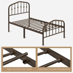 Yaheetech 3Ft Single Bed Frame Slatted Metal Bed With Crown-Inspired Design Headboard Bronze - thumbnail 6
