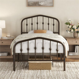 Yaheetech 3Ft Single Bed Frame Slatted Metal Bed With Crown-Inspired Design Headboard Bronze - thumbnail 1