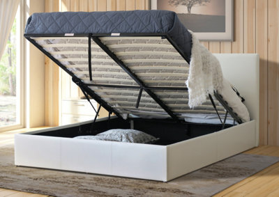 Modernique White 4Ft, Ottoman Small Double Storage Bed Faux Leather In White - image 1