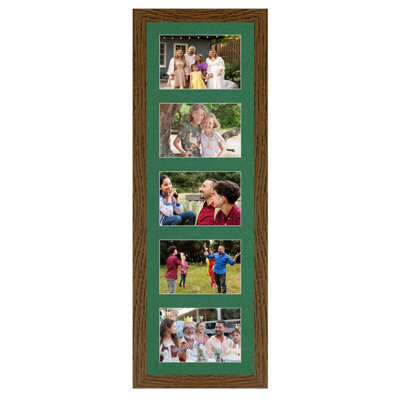 AK Frames 26X8 Dark Oak Modern Multi Photo Frame With Emerald Mount - Holds 5 Apertures (5X) 6X4 Photos - image 1