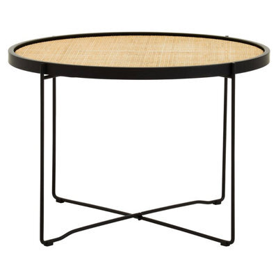 Orsina Natural Rattan Top Round Coffee Table, Hand Woven Square Webbed Small Table, Sleek Wooden Coffee Table - image 1