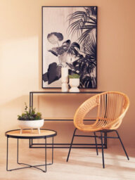 Orsina Natural Rattan Top Round Coffee Table, Hand Woven Square Webbed Small Table, Sleek Wooden Coffee Table - thumbnail 7
