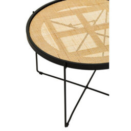 Orsina Natural Rattan Top Round Coffee Table, Hand Woven Square Webbed Small Table, Sleek Wooden Coffee Table - thumbnail 3