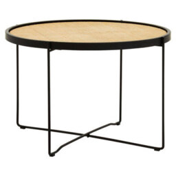 Orsina Natural Rattan Top Round Coffee Table, Hand Woven Square Webbed Small Table, Sleek Wooden Coffee Table - thumbnail 2
