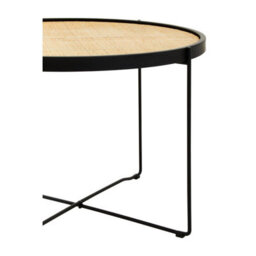 Orsina Natural Rattan Top Round Coffee Table, Hand Woven Square Webbed Small Table, Sleek Wooden Coffee Table - thumbnail 5