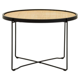 Orsina Natural Rattan Top Round Coffee Table, Hand Woven Square Webbed Small Table, Sleek Wooden Coffee Table - thumbnail 9
