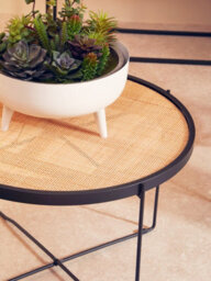 Orsina Natural Rattan Top Round Coffee Table, Hand Woven Square Webbed Small Table, Sleek Wooden Coffee Table - thumbnail 8