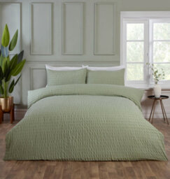 Rapport Home Seersucker Luxury Polyester Duvet Cover Set & Pillowcase Super King Sage