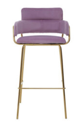 Orsina Pink Velvet Bar Chair, Gold Finish Metal Legs With Footrest, Velvet Upholstered Bar Stool, Bar Seating - thumbnail 4