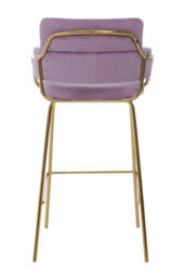 Orsina Pink Velvet Bar Chair, Gold Finish Metal Legs With Footrest, Velvet Upholstered Bar Stool, Bar Seating - thumbnail 2