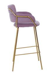 Orsina Pink Velvet Bar Chair, Gold Finish Metal Legs With Footrest, Velvet Upholstered Bar Stool, Bar Seating - thumbnail 3