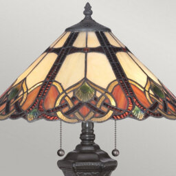 Luminosa Lighting Elstead Cambridge 2 Light Table Lamp Vintage Bronze, Tiffany Glass, E27 - thumbnail 2