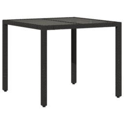 Berkfield Garden Table With Glass Top Black 90X90X75 Cm Poly Rattan - thumbnail 2
