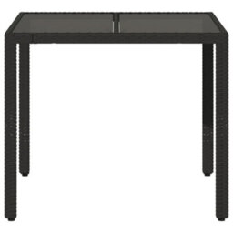 Berkfield Garden Table With Glass Top Black 90X90X75 Cm Poly Rattan - thumbnail 4