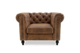 Faux Leather Suede Brown 1 Seater Chesterfield Sofa With Wooden Feet Camden - thumbnail 2