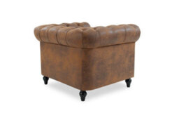 Faux Leather Suede Brown 1 Seater Chesterfield Sofa With Wooden Feet Camden - thumbnail 5