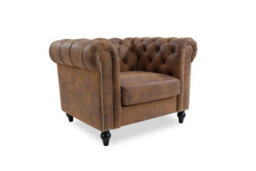 Faux Leather Suede Brown 1 Seater Chesterfield Sofa With Wooden Feet Camden - thumbnail 3