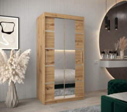 Arte Verona 04 Contemporary 2 Mirrored Sliding Door Wardrobe 5 Shelves 2 Rails Oak Artisan Effect (H)2000mm (W)1000mm (D)620mm - thumbnail 2