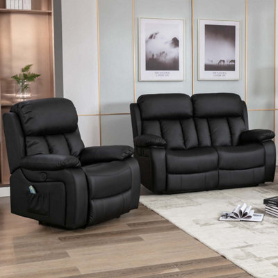 More4Homes Chester Electric Recliner Bonded Leather 1+2 Seater Sofa Set (Black) - image 1
