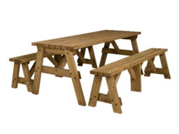Arbor Garden Solutions Victoria Wooden Picnic Bench And Table Set, Outdoor Dining Set (8Ft, Rustic Brown) - thumbnail 1